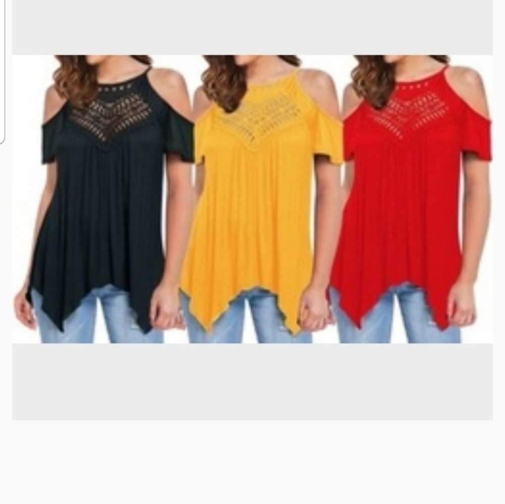 *Black* Jasmine Cold Shoulder Crochet Tunic Top
